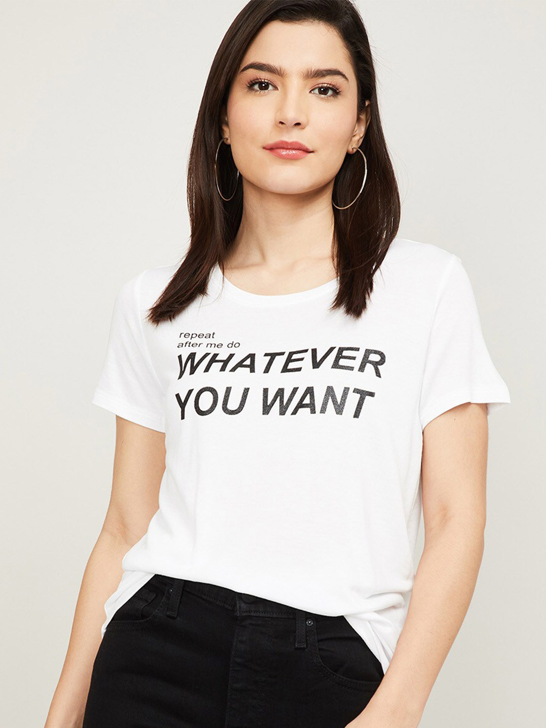 

Fame Forever by Lifestyle Women White Typography Printed Applique T-shirt