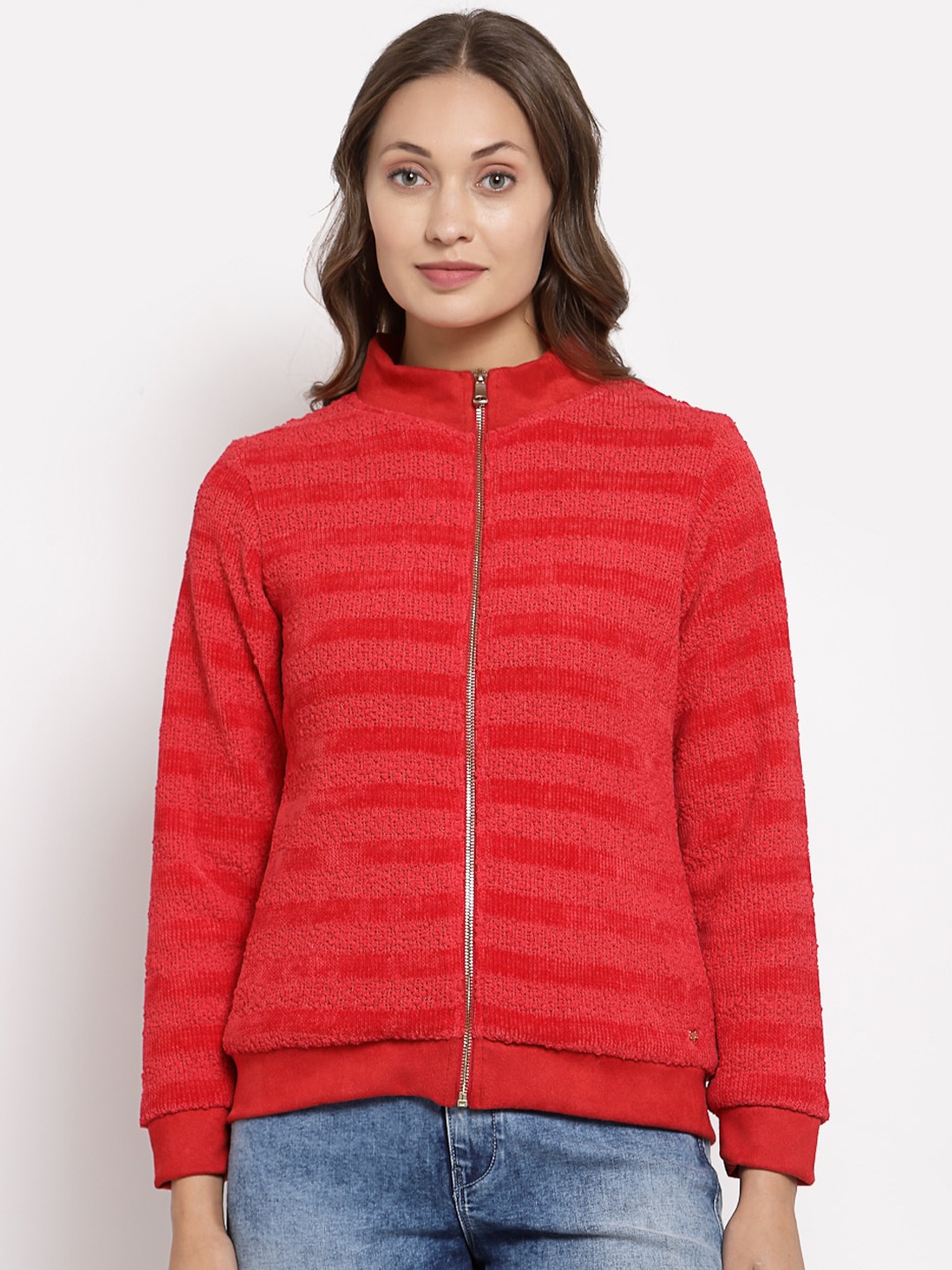 

Juelle Women Red Striped Fleece Sweatshirt