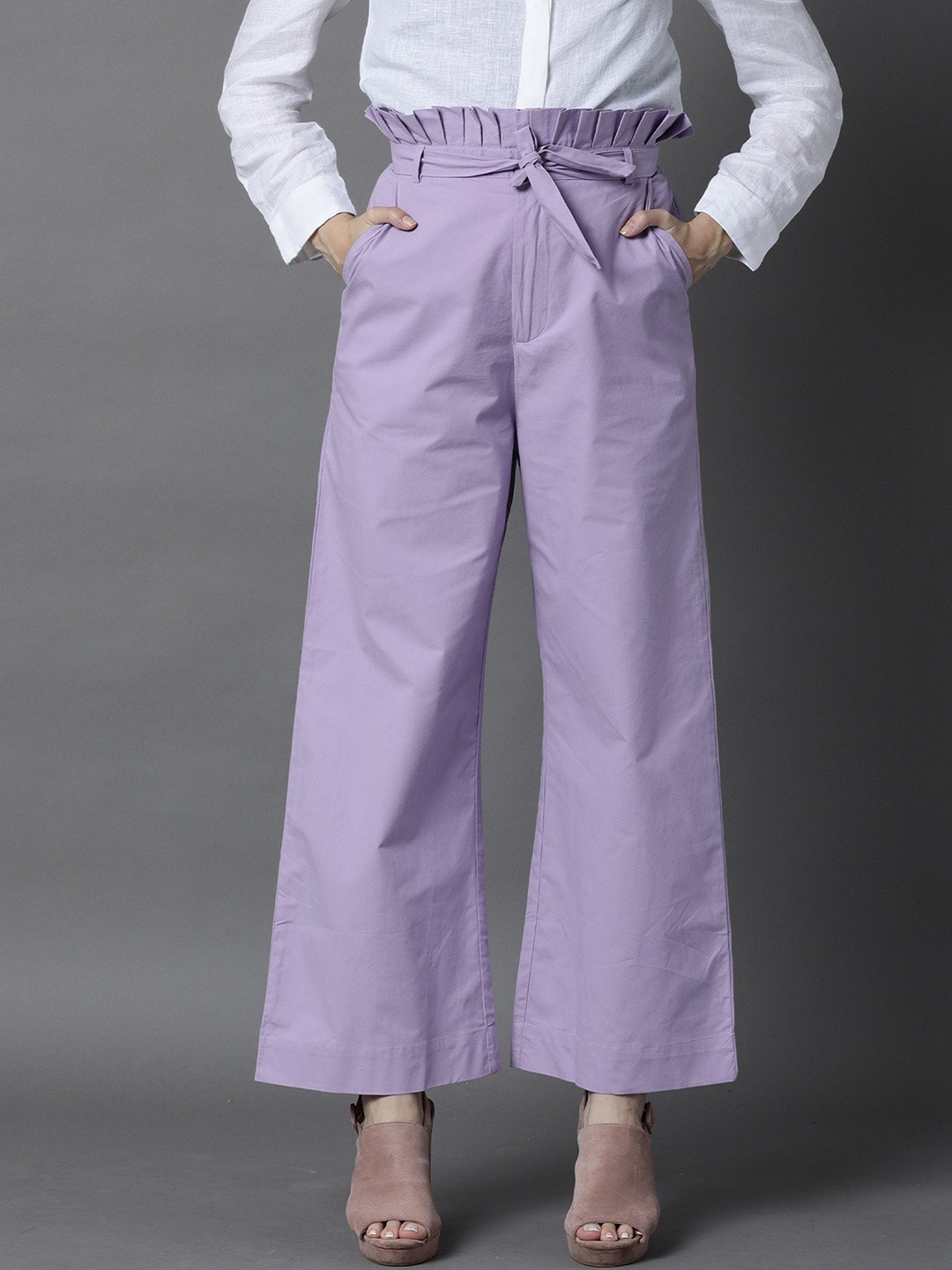 

RAREISM Women Lavender Solid Parallel Trousers