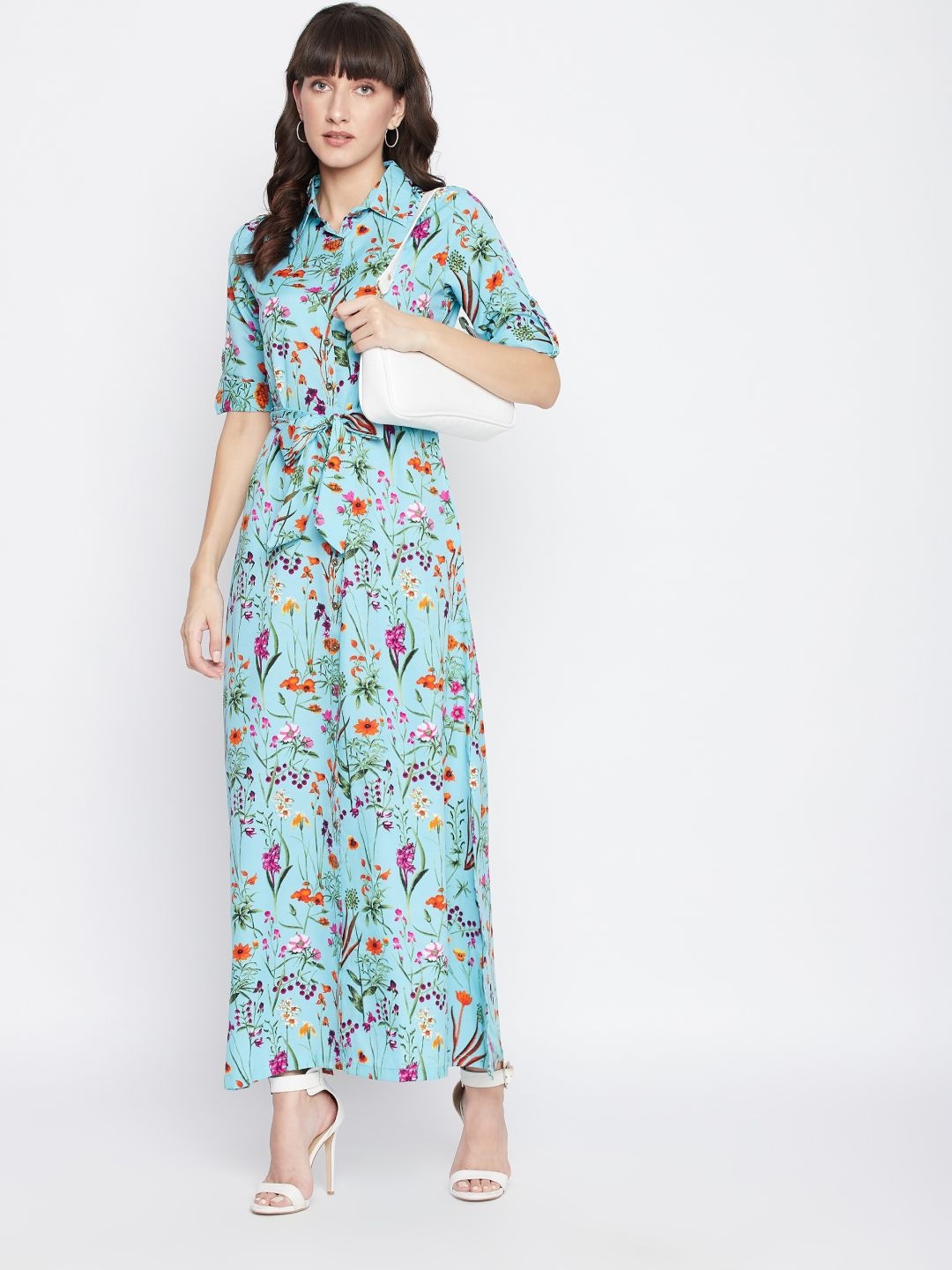 

Uptownie Lite Woman Blue Floral Print Crepe Maxi Dress