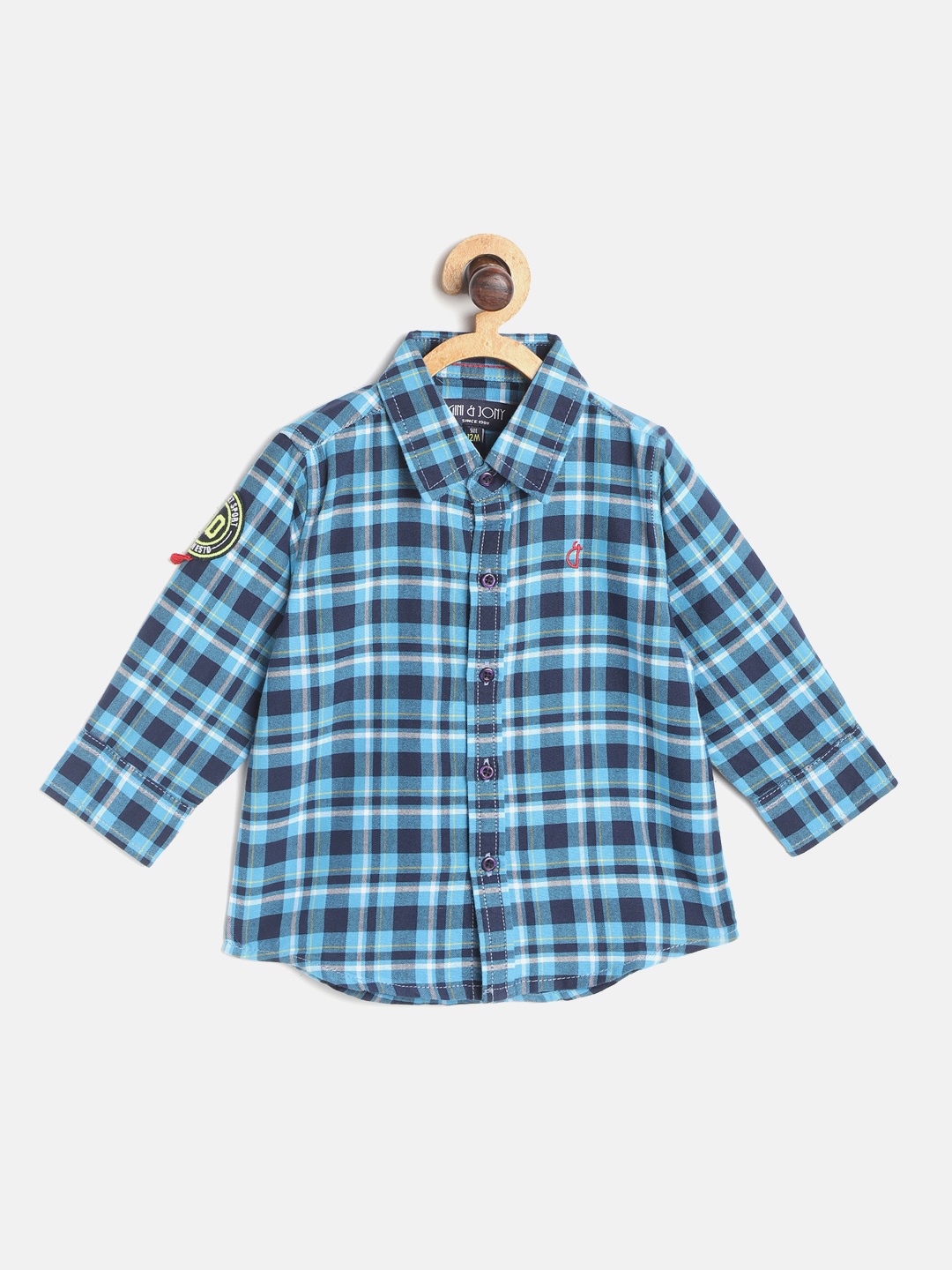 

Gini and Jony Infant Boys Blue & White Checked Pure Cotton Casual Shirt