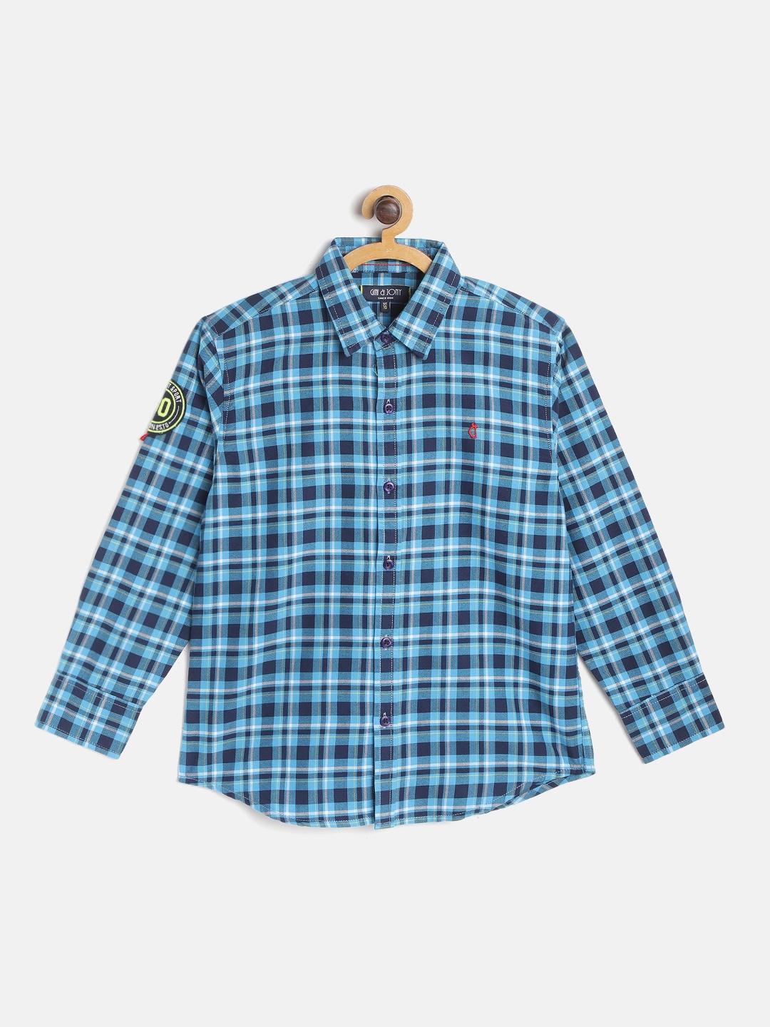 

Gini and Jony Boys Blue & White Checked Pure Cotton Casual Shirt