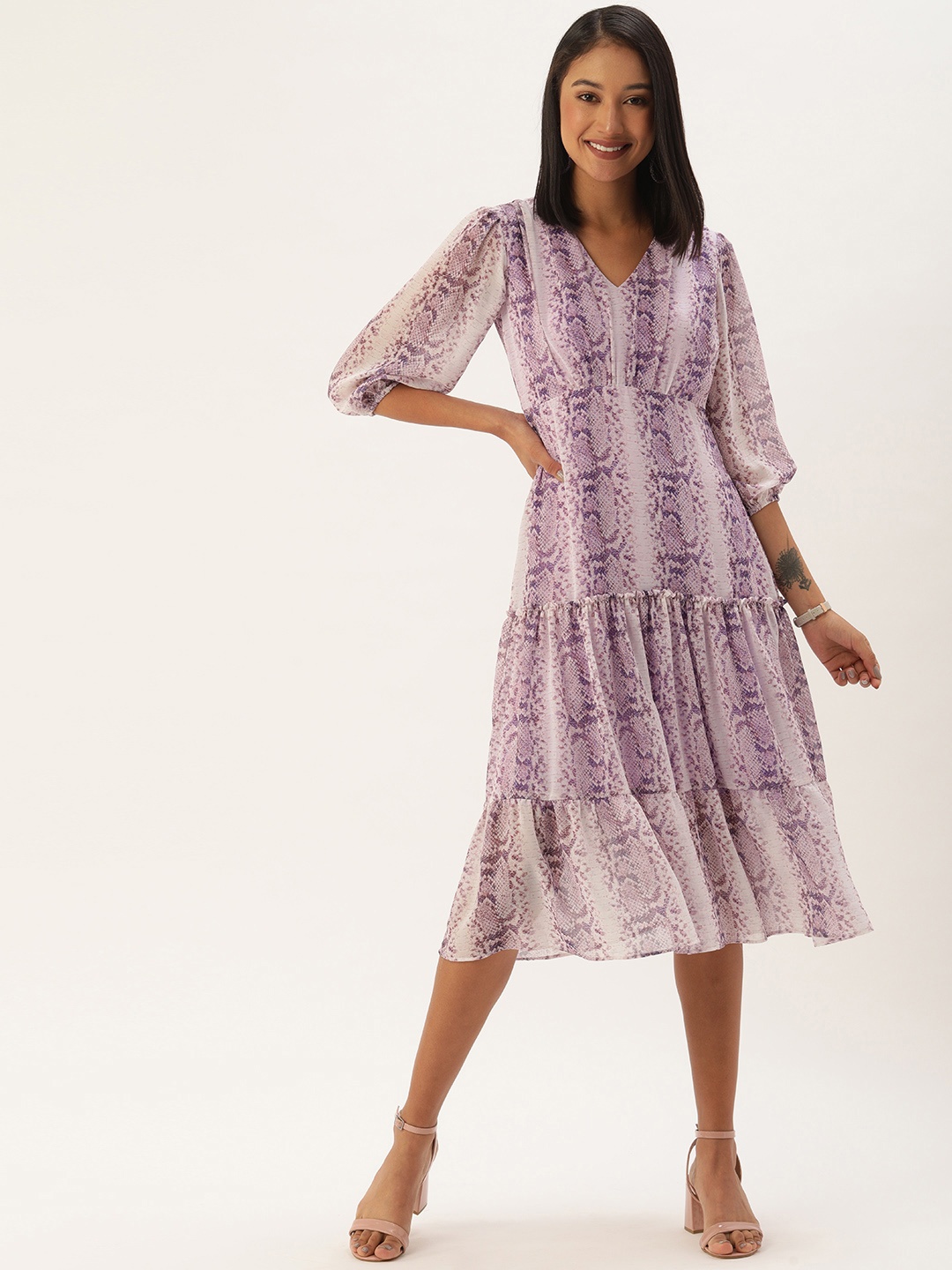 

MELOSO Lavender Animal Georgette A-Line Midi Dress