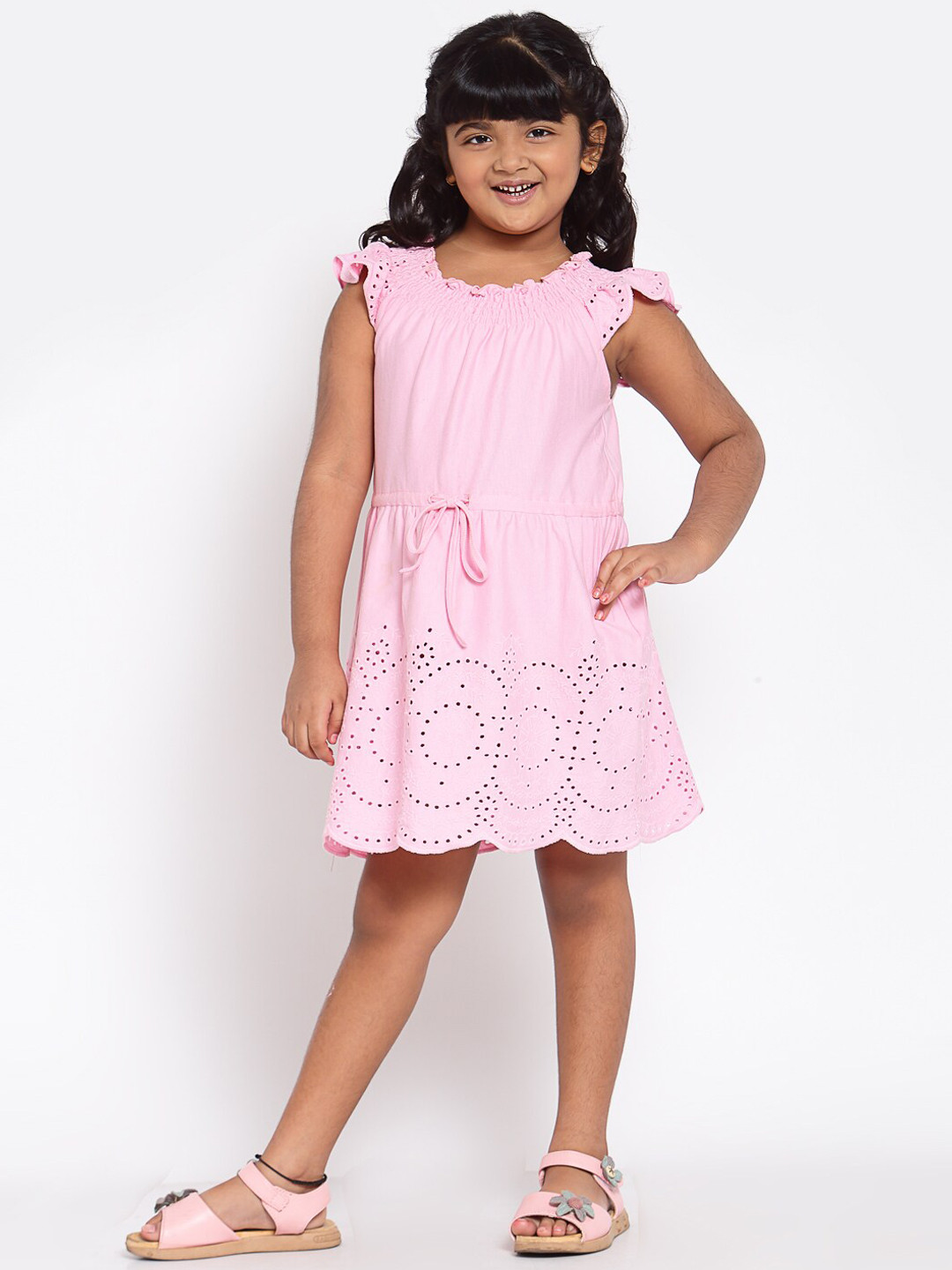

NYNSH Girls Pink Self Design Fit & Flare Dress