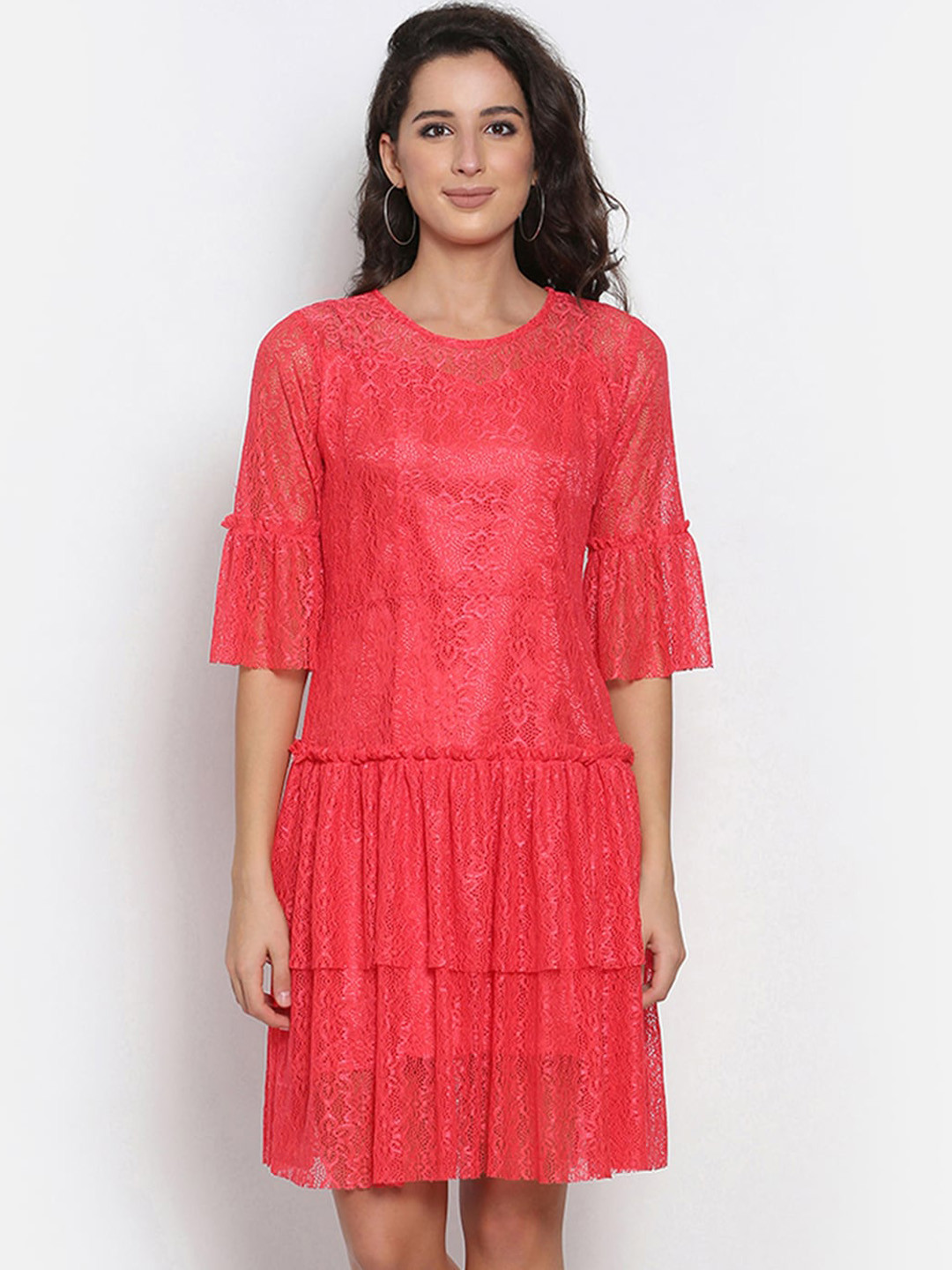 

MARC LOUIS Pink Lace A-Line Dress