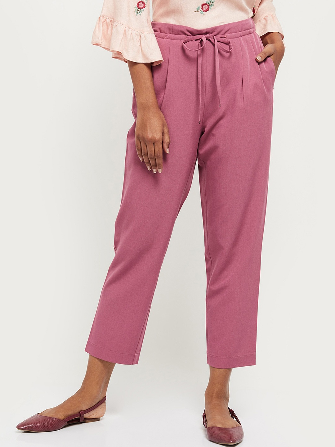 

max Women Pink Pleated Peg Trousers