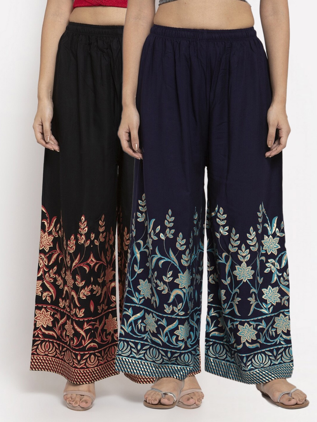 

Clora Creation Women Pack Of 2 Floral Printed Palazzos, Black