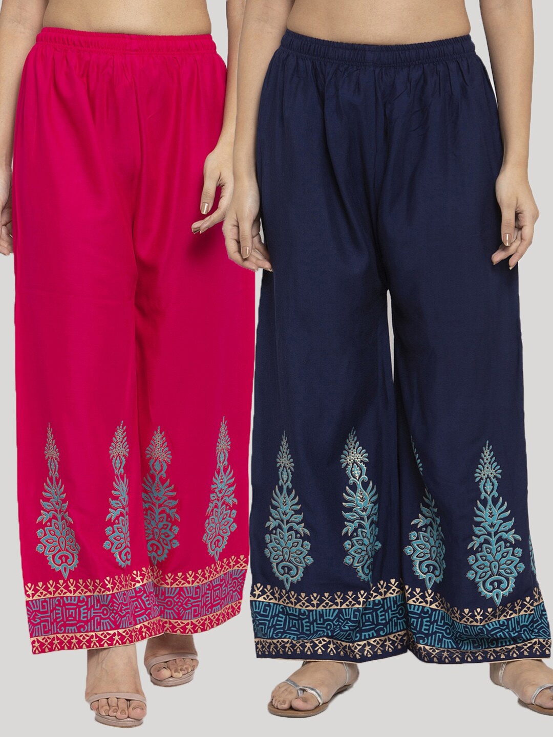 

Clora Creation Women Pack Of 2 Navy Blue & Fuchsia Pink Printed Ethnic Palazzos