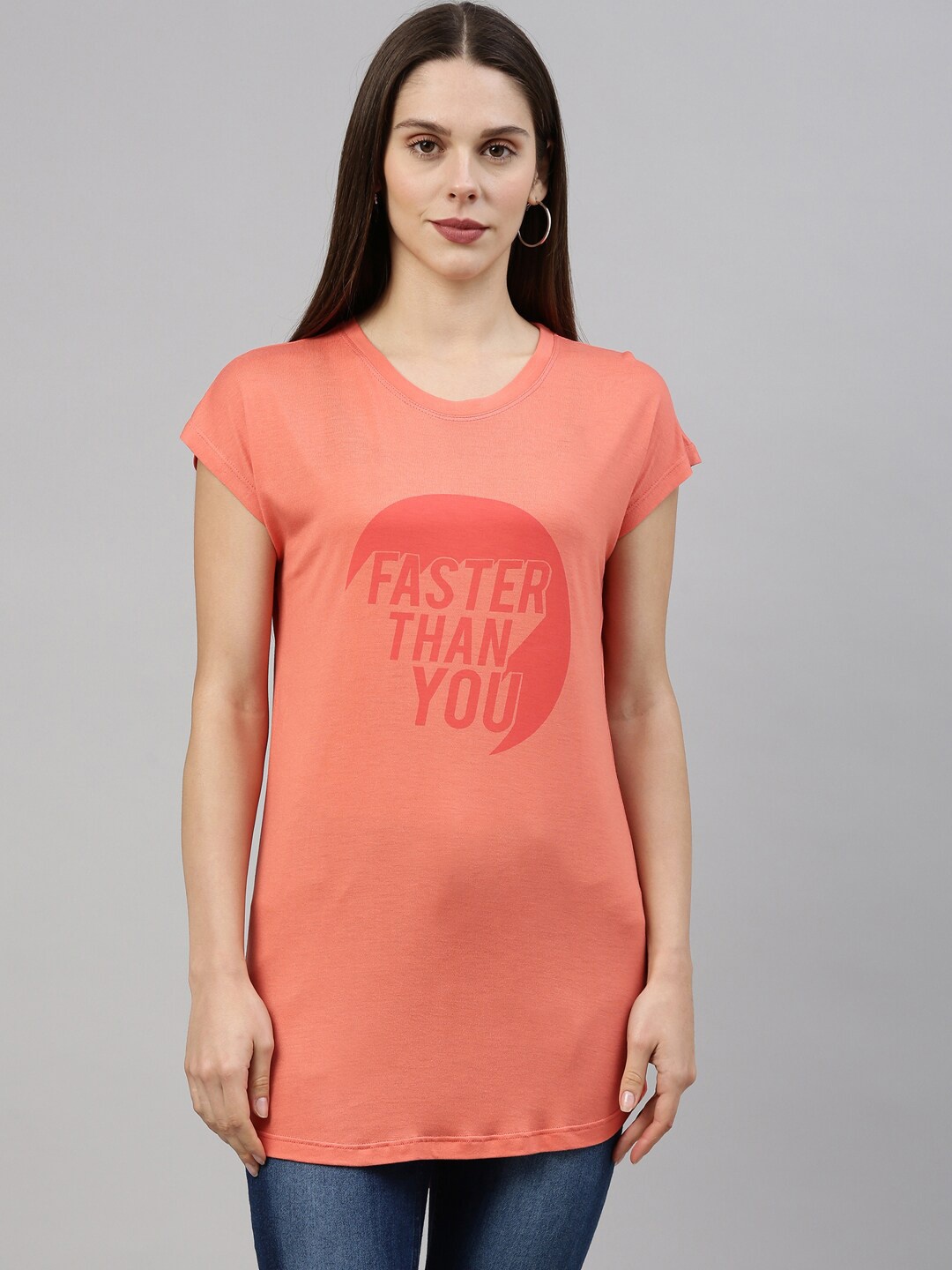

GOLDSTROMS Women Orange Typography Printed Pockets T-shirt