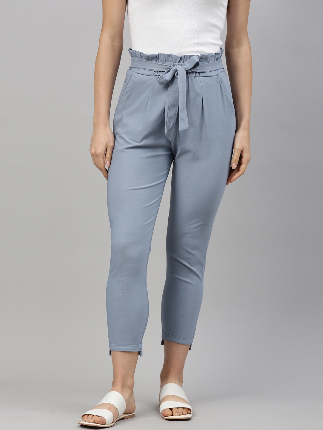 

GOLDSTROMS Women Blue Slim Fit Pleated Peg Trousers