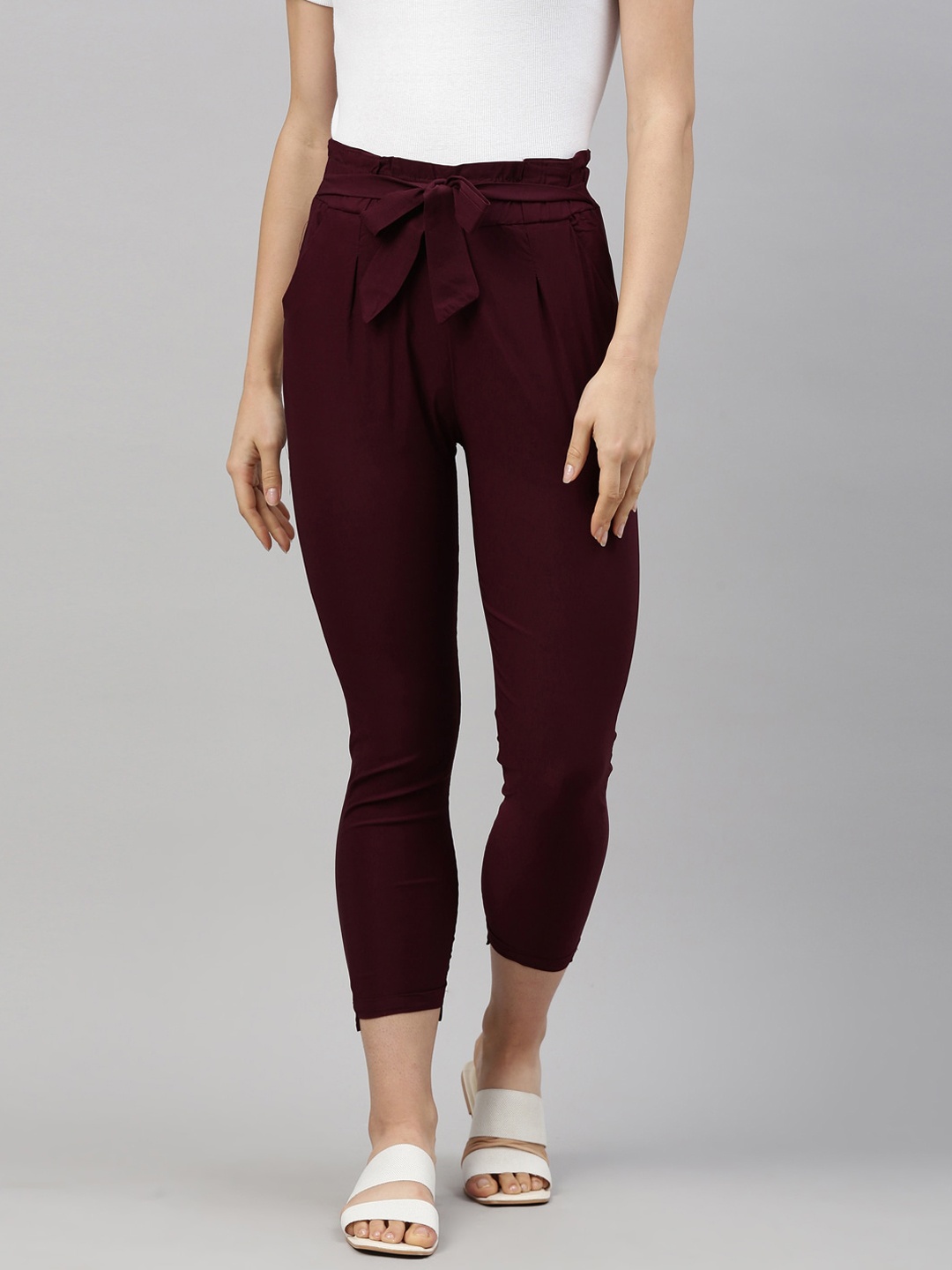 

GOLDSTROMS Women Coffee Brown Slim Fit Pleated Cotton Trousers