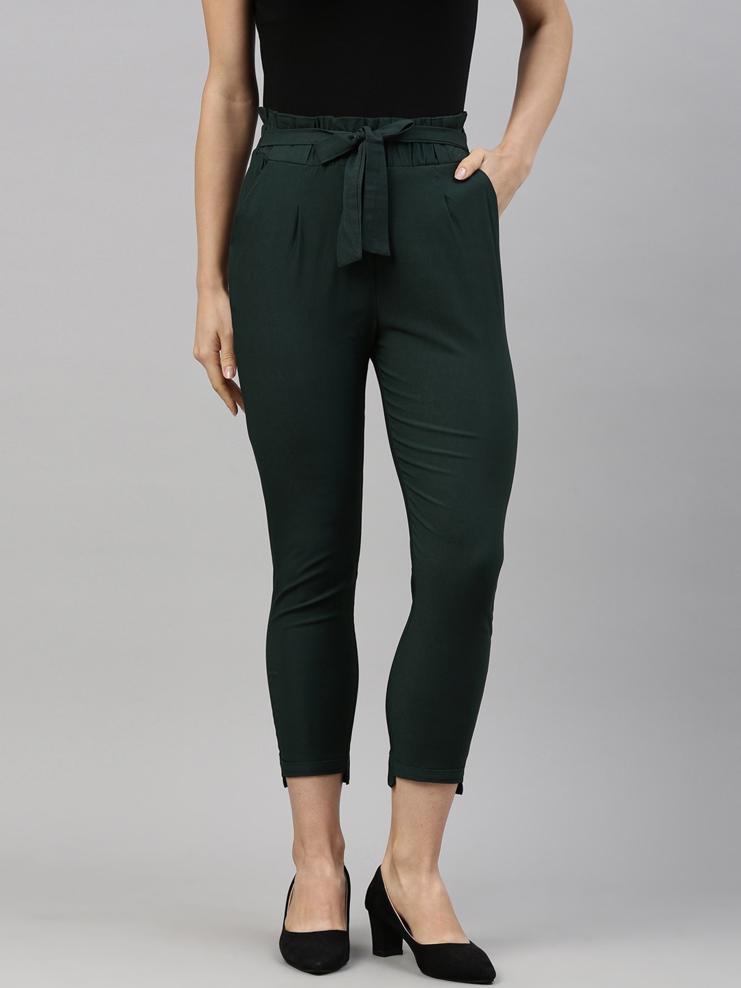 

GOLDSTROMS Women Green Slim Fit Pleated Peg Trousers