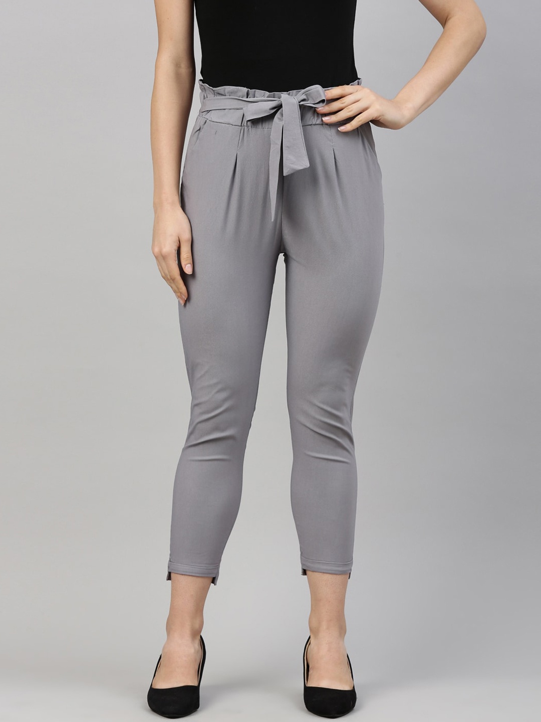 

GOLDSTROMS Women Grey Slim Fit Pleated Cotton Peg Trousers