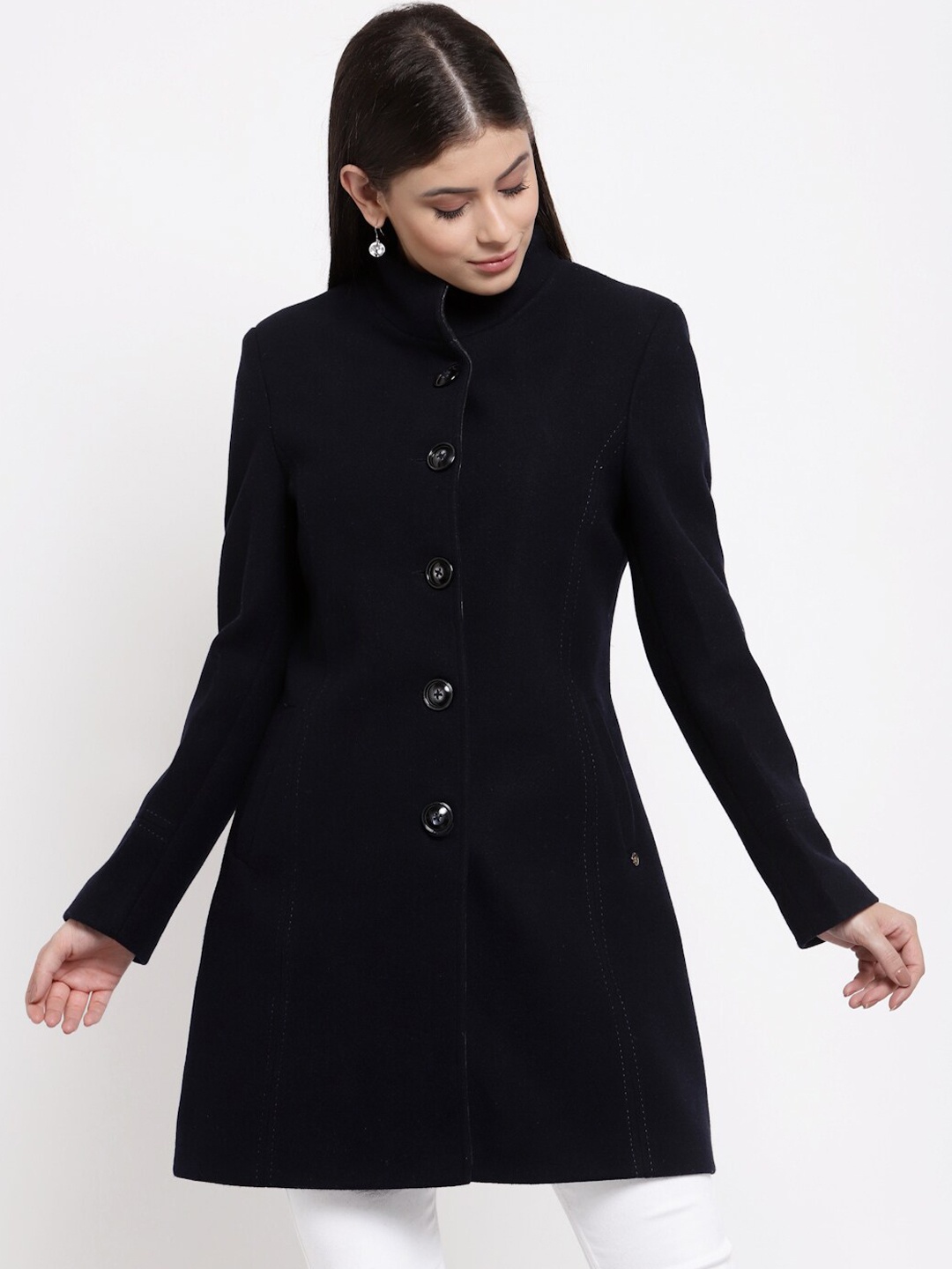 

Juelle Women Navy Blue Solid Trench Coats