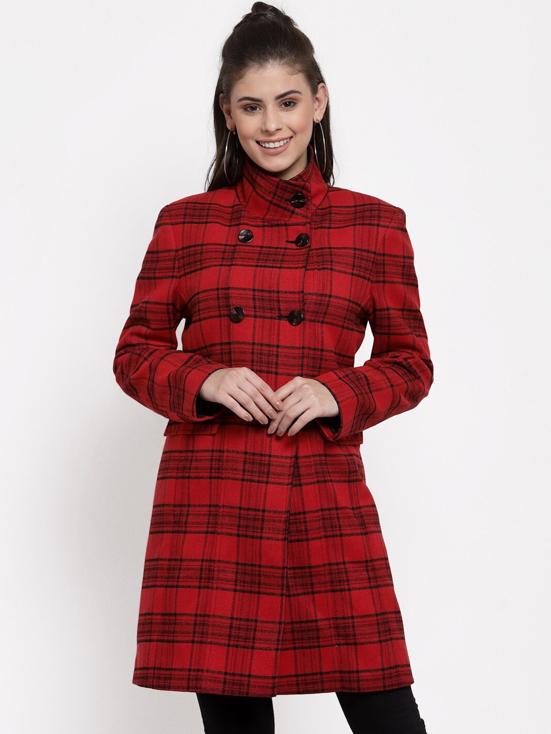 

Juelle Women Red & Black Checked Hip Length WinterCoat