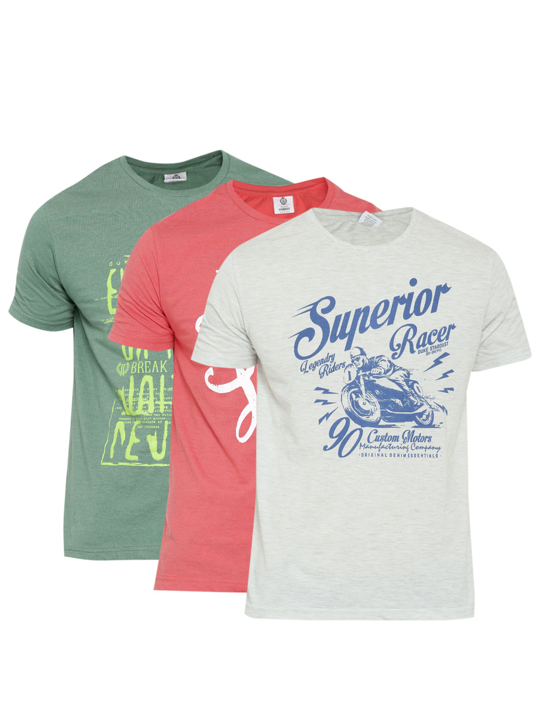 

Duke Stardust Men Printed Pack of 3 Round Neck T-Shirts, Coral