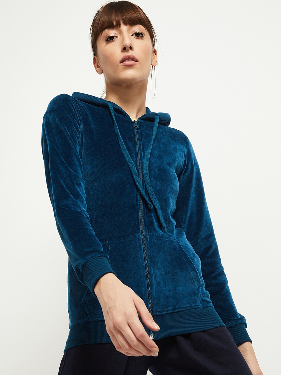 

max Women Teal Blue Solid Sporty Jacket