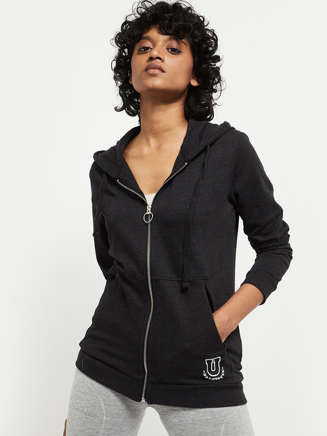 

max Women Charcoal Longline Outdoor Sporty Jacket