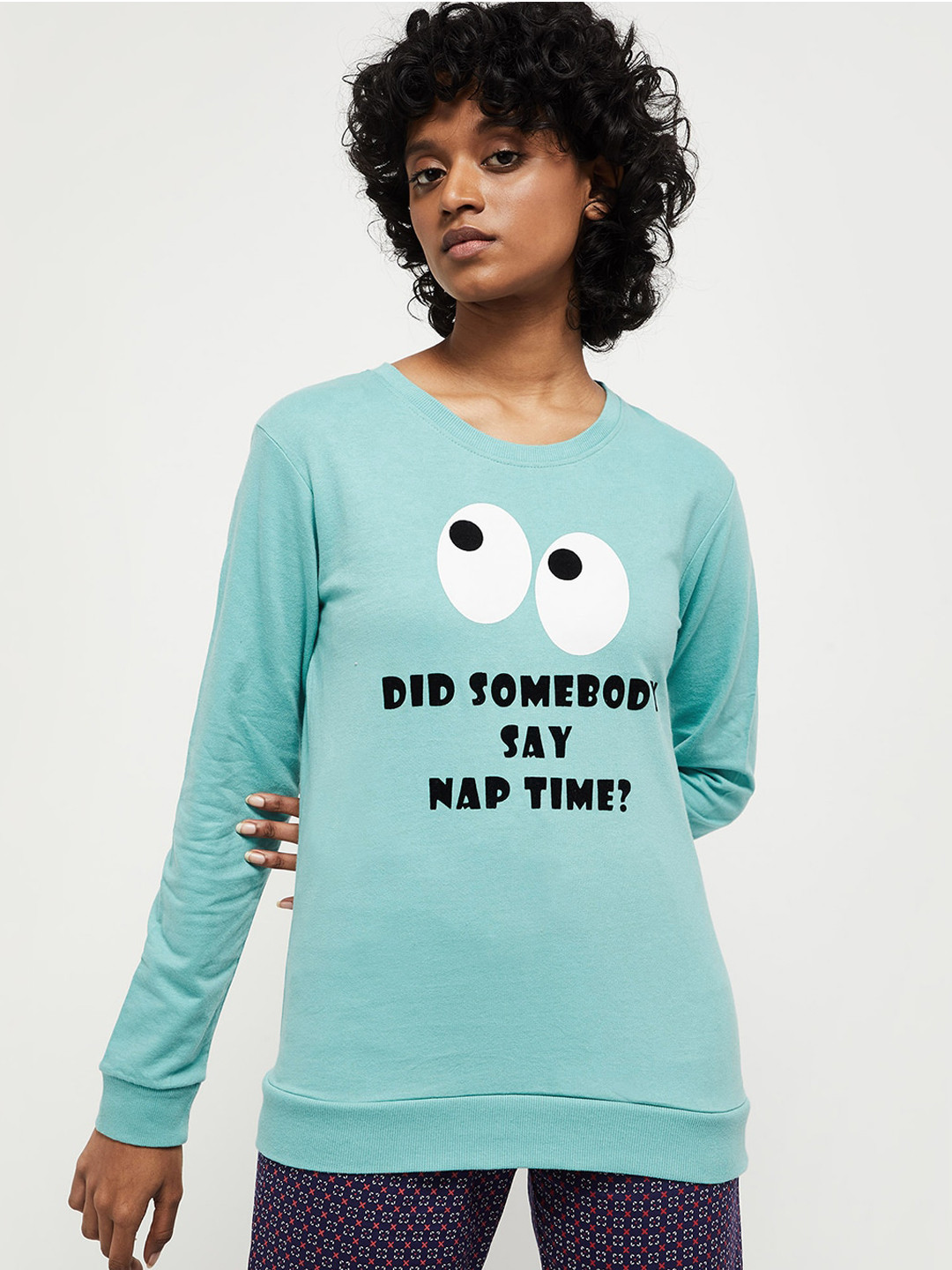 

max Women Blue Printed Cotton Sweatshirt