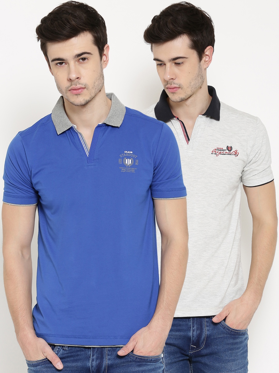 

Duke Stardust Men Solid Pack of 2 Polo T-Shirts, Grey melange