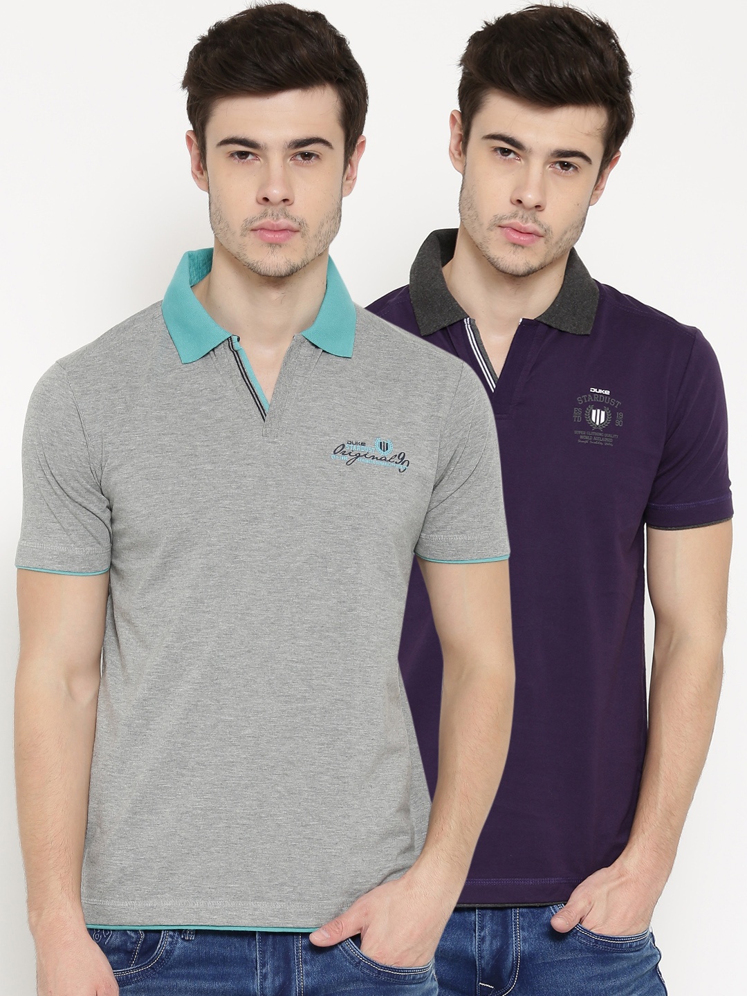 

Duke Stardust Men Pack of 2 Solid Polo Collar T-shirts, Purple