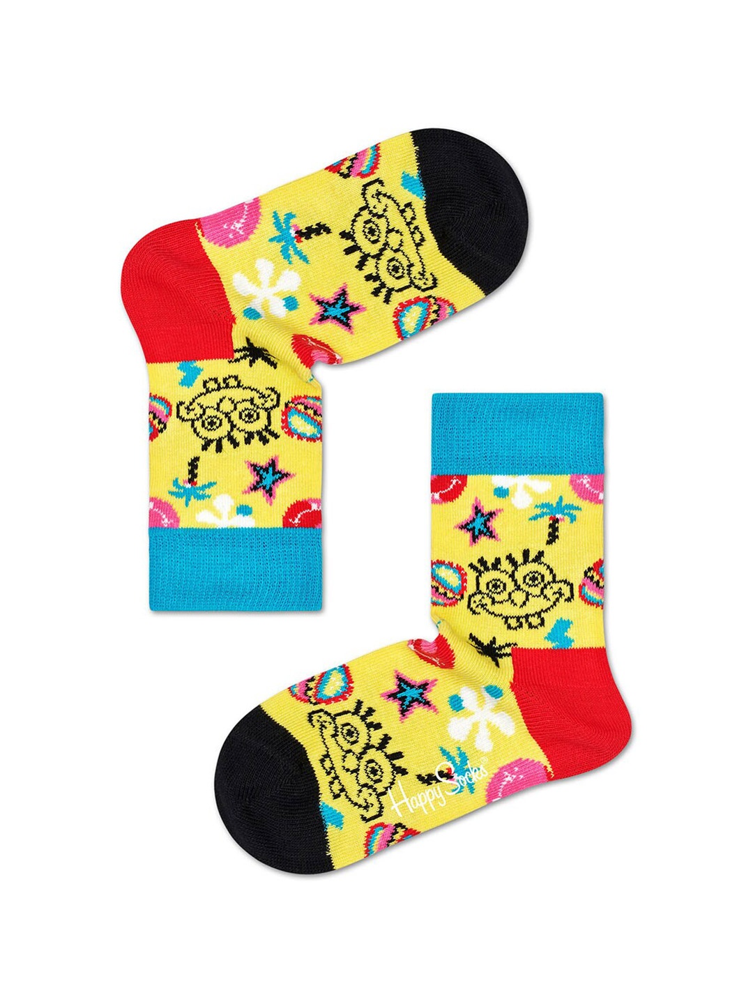 

Happy Socks Kids Yellow & Black Sponge Bob Smile Storm Above Ankle-Length Socks