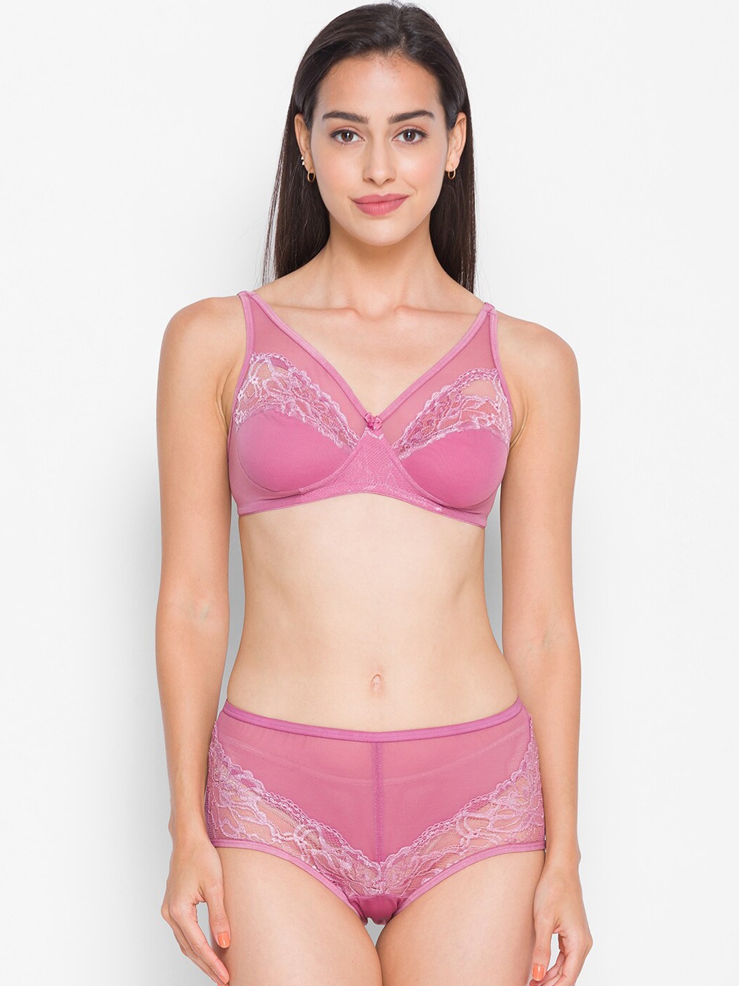 

Candyskin Pink Solid Lace Lingerie Set CSINSET02