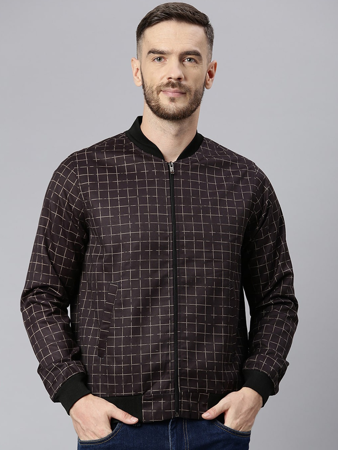 

Hangup Men Black Checked Lightweight Bomber Jacket