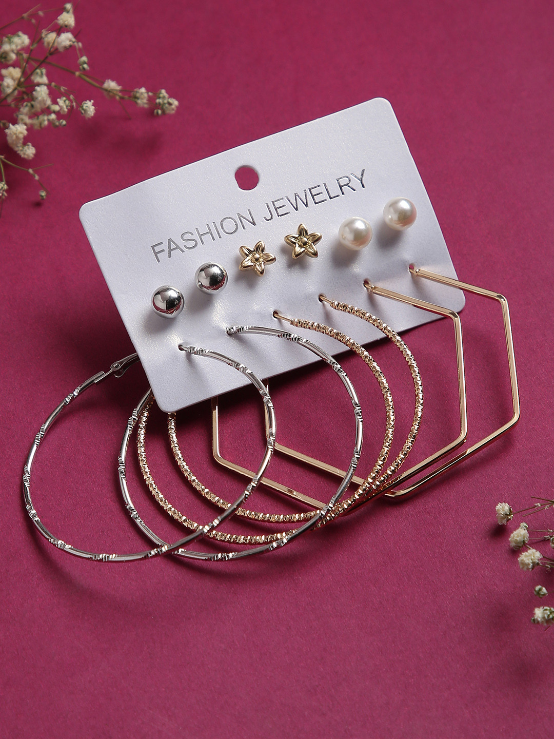 

justpeachy Pack of 6 Earrings, Gold