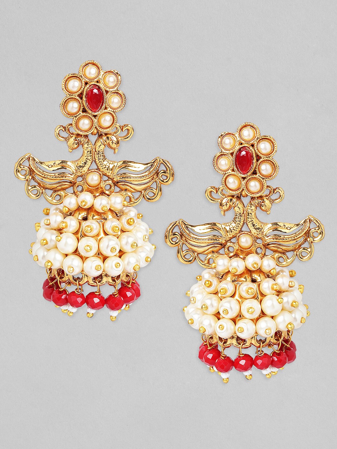 

Rubans Gold-Plated & Red Dome Shaped Drop Earrings