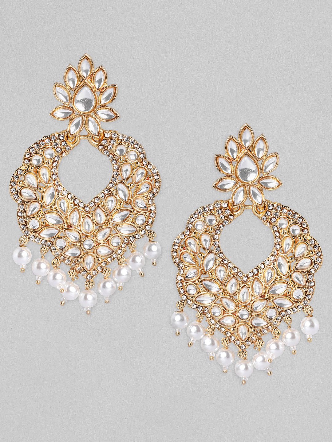 

Rubans Gold-Plated & White Kundan Classic Chandbalis Earrings