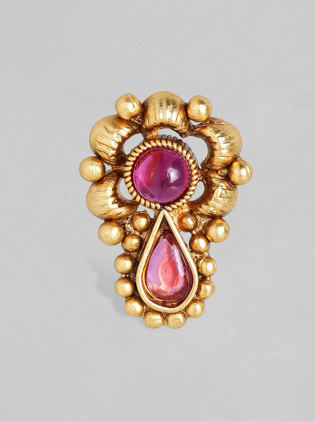 

Rubans Woman Gold-Plated Pink Kundan-Studded Clip-On Nose Pin