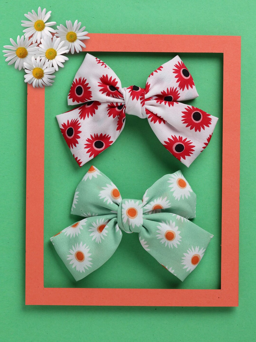 

VOGUE PANASH Women Set Of 2 Daisy Bow French Barrette Hair Clips, Green