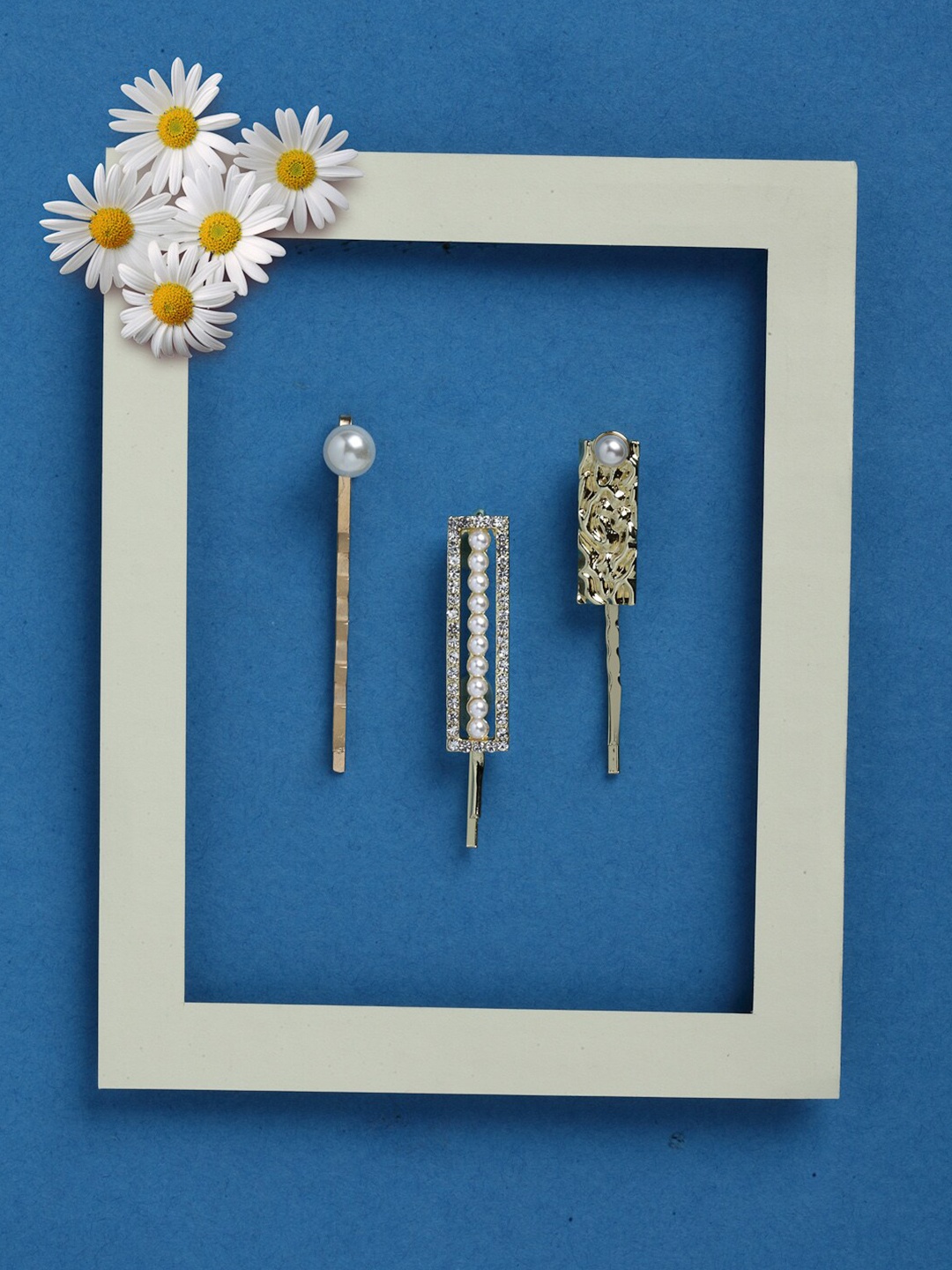 

VOGUE PANASH Women Set of 3 Gold-Plated Pearls Bobby Pin