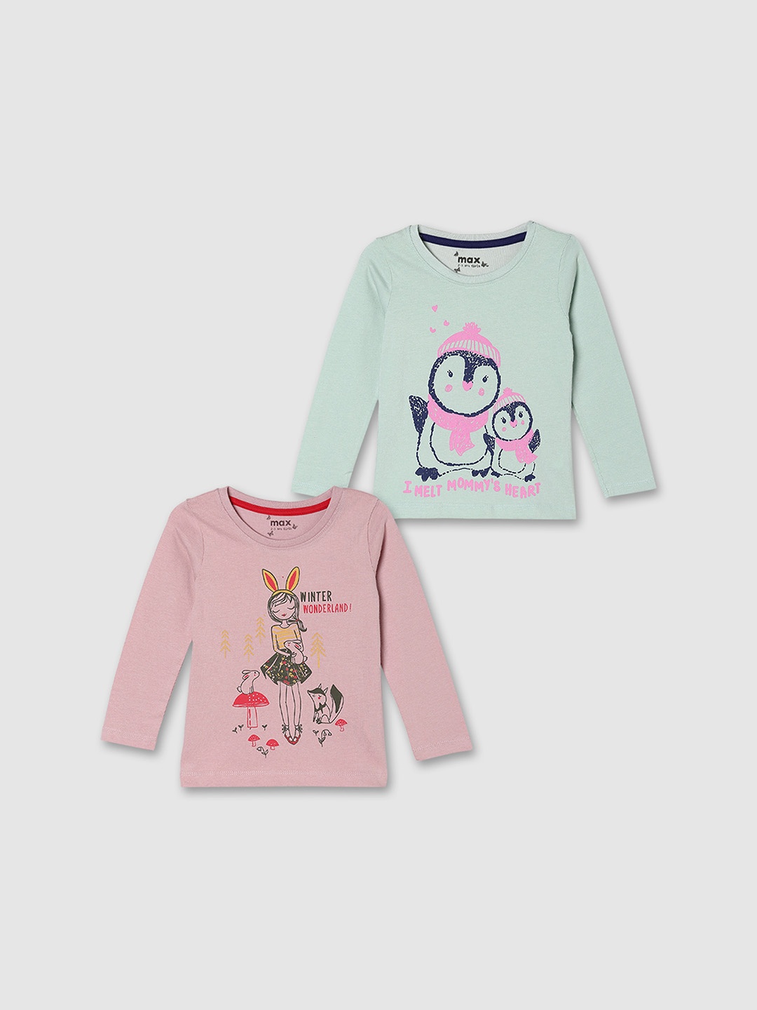 

max Girls Pack Of 2 Pure Cotton T-shirts, Pink