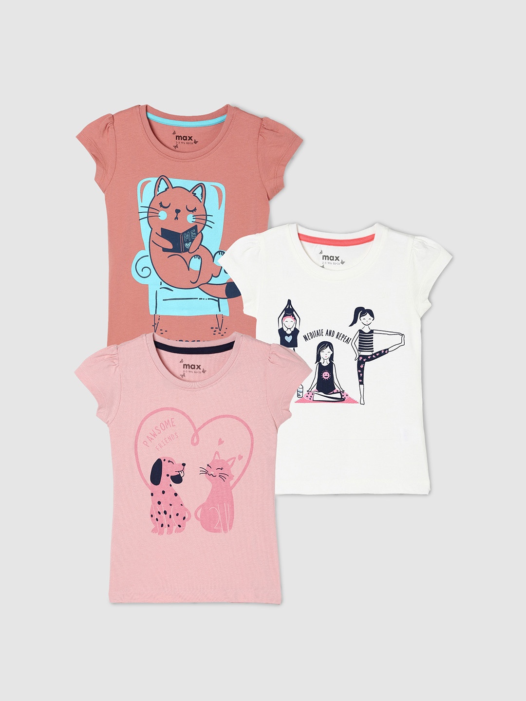 

max Girls Pack of 3 Printed T-shirt, Multi