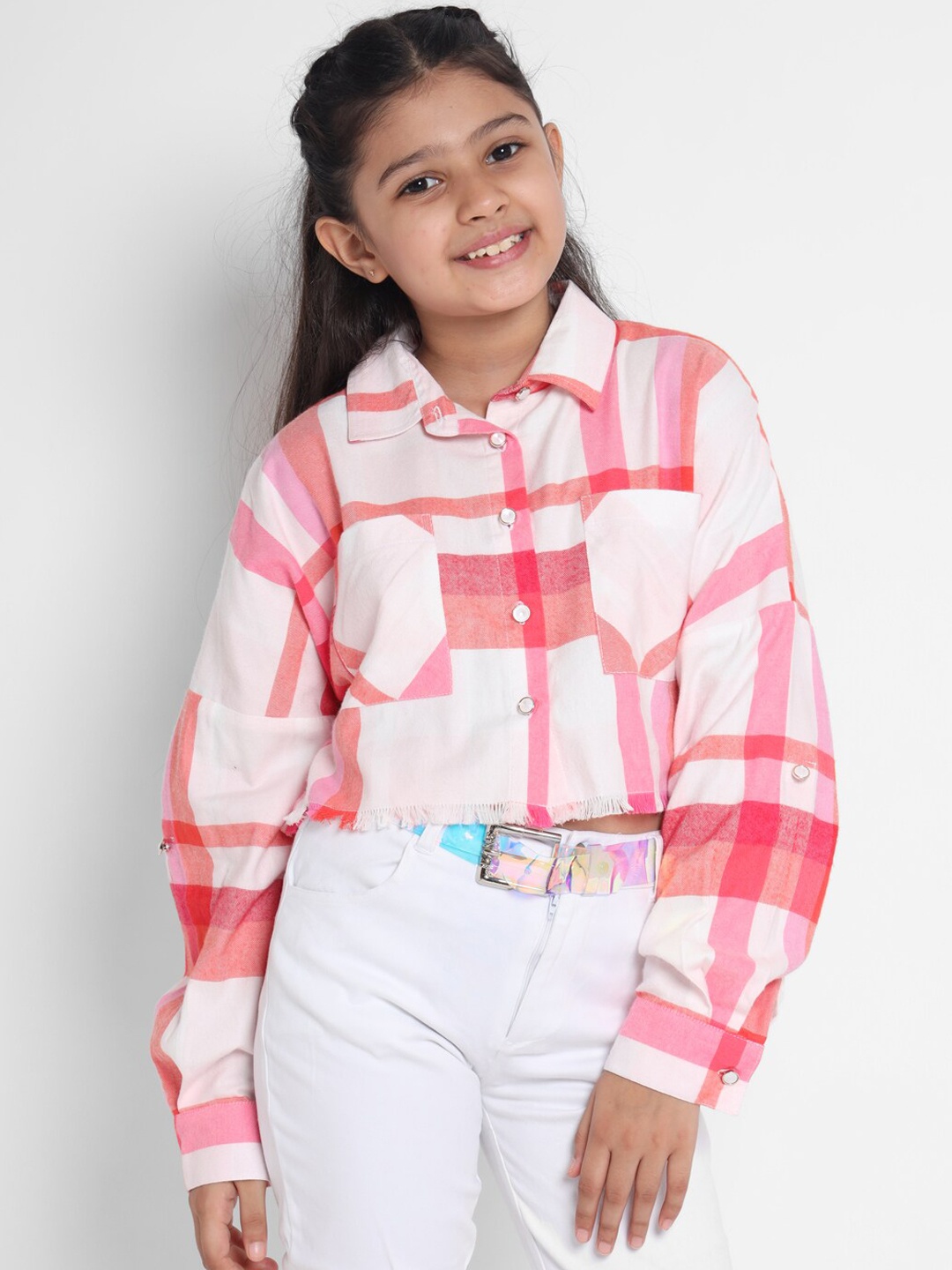 

Natilene Girls Cotton White Opaque Checked Casual Shirt