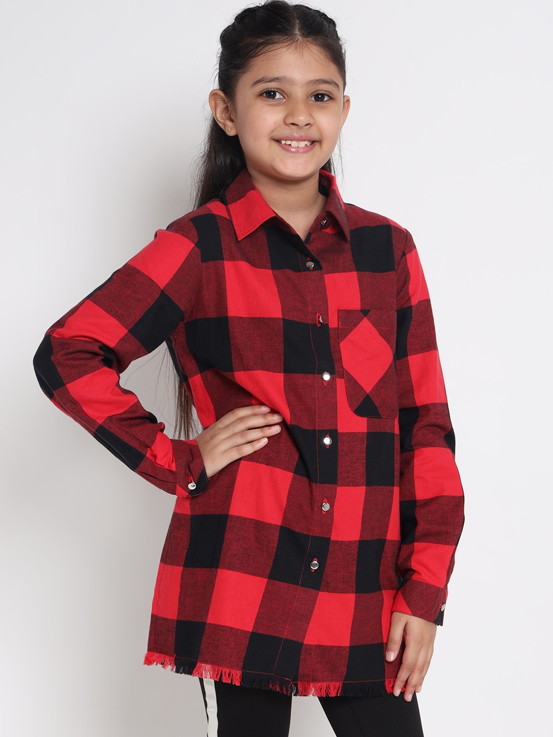 

Natilene Girls Cotton Red Buffalo Checks Opaque Casual Shirt