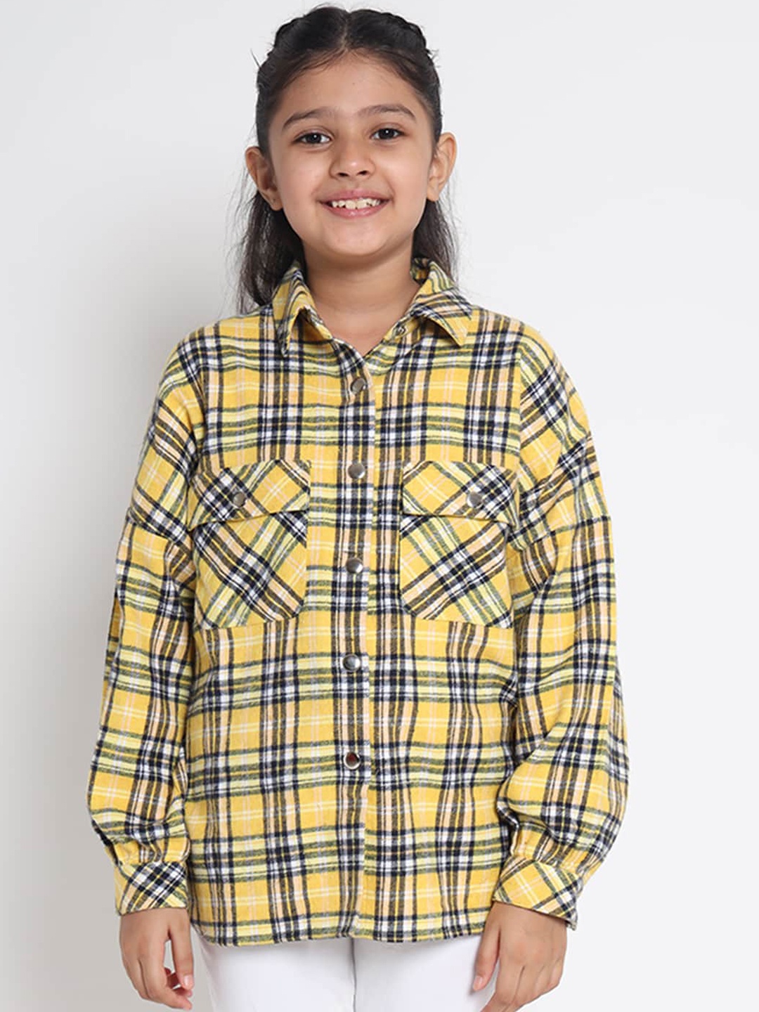 

Natilene Girls Cotton Yellow Tartan Checks Opaque Checked Casual Shirt