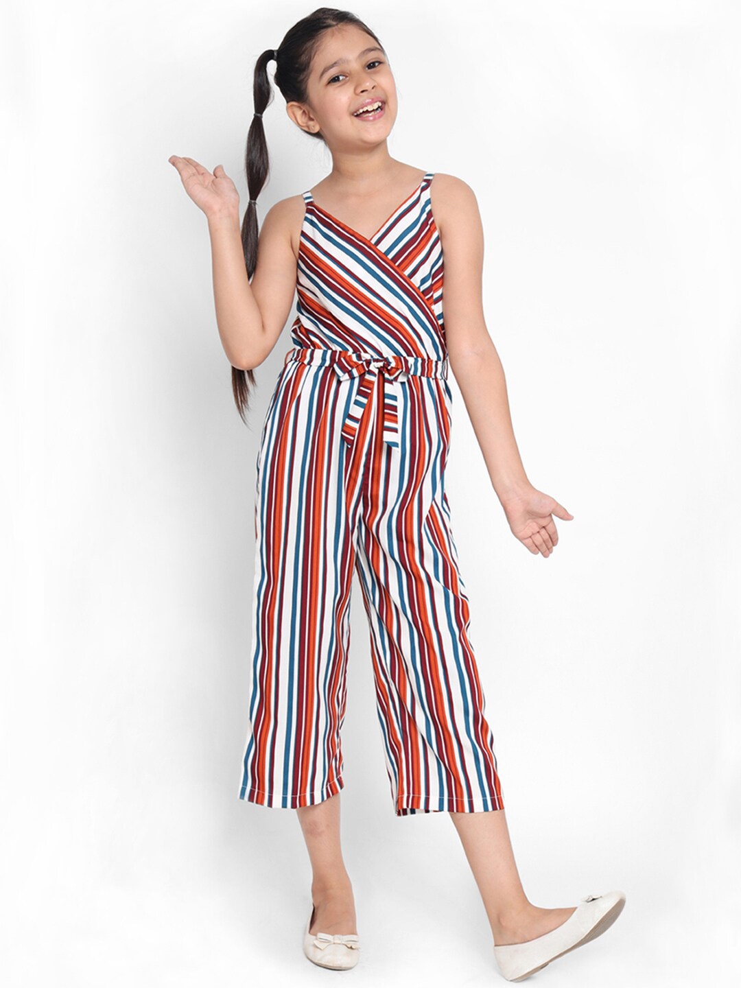 

Natilene Girls Multicoloured Cotton Striped Culotte Jumpsuit, Multi