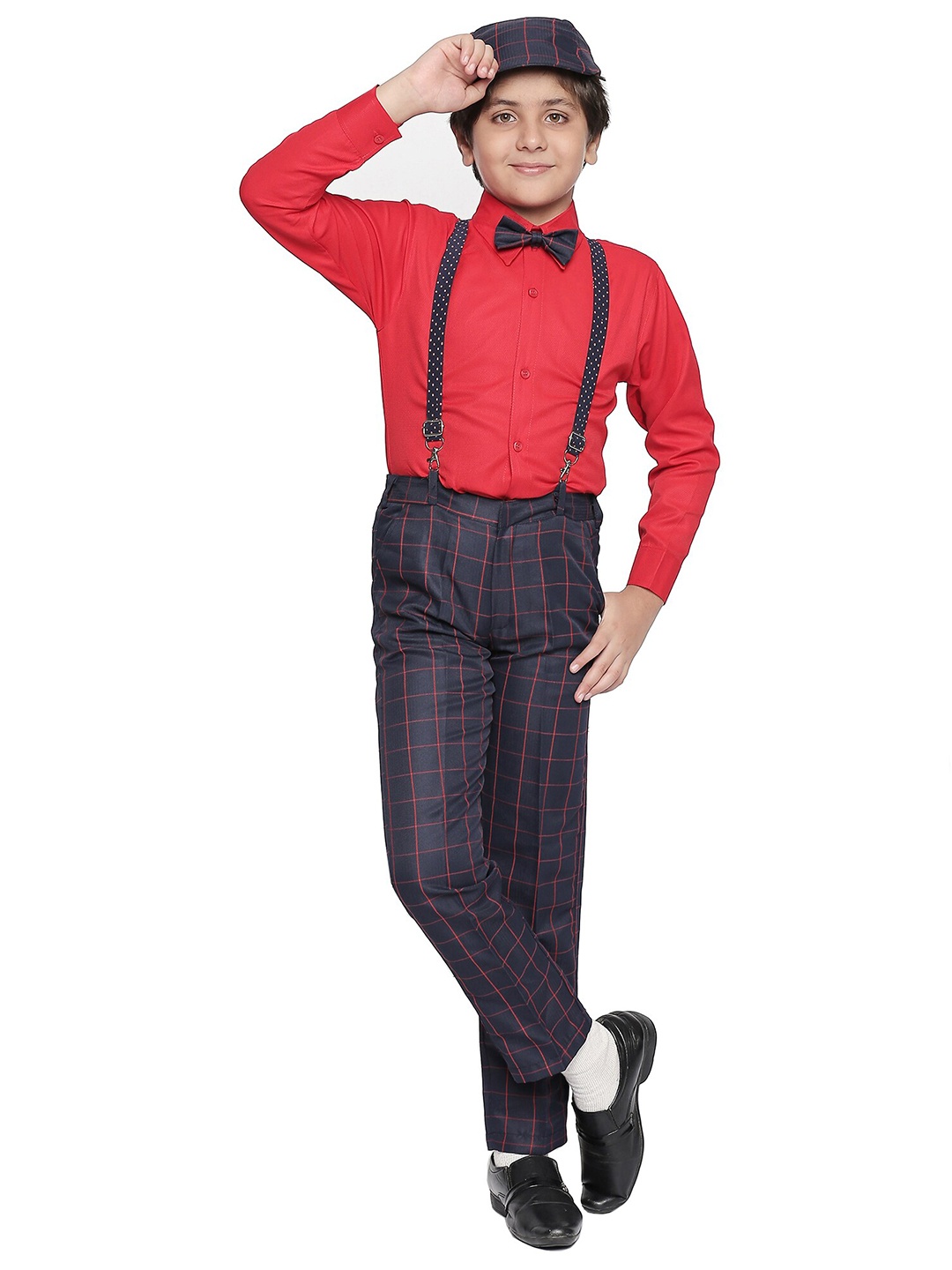 

Jeetethnics Boys Red & Navy Blue Co-ords set