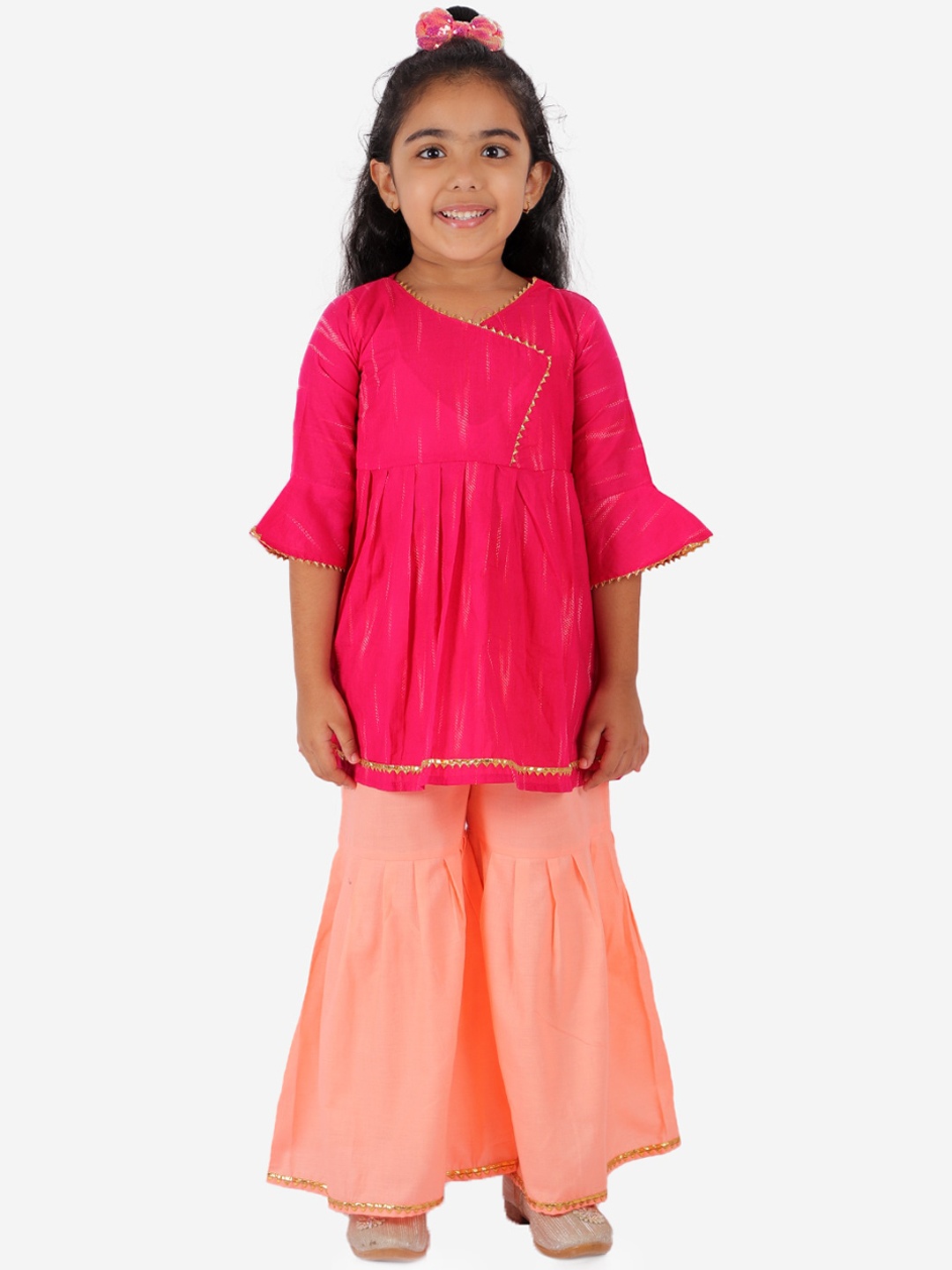 

YK Girls Pink Regular Pure Cotton Kurti with Sharara
