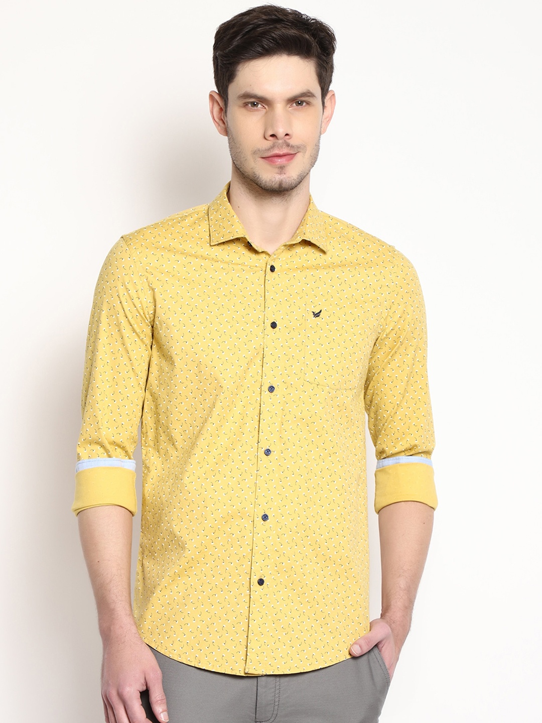 

Blackberrys Men Yellow Skinny Fit Opaque Printed Casual Shirt