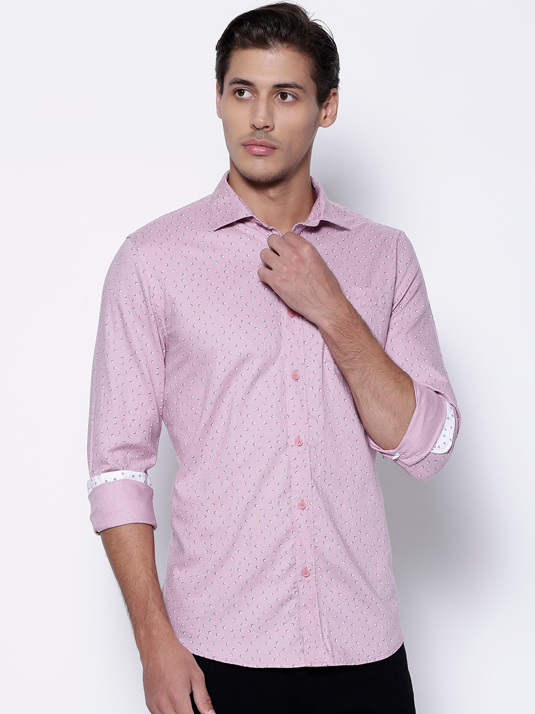 

Blackberrys Men Pink Slim Fit Opaque Printed Cotton Casual Shirt