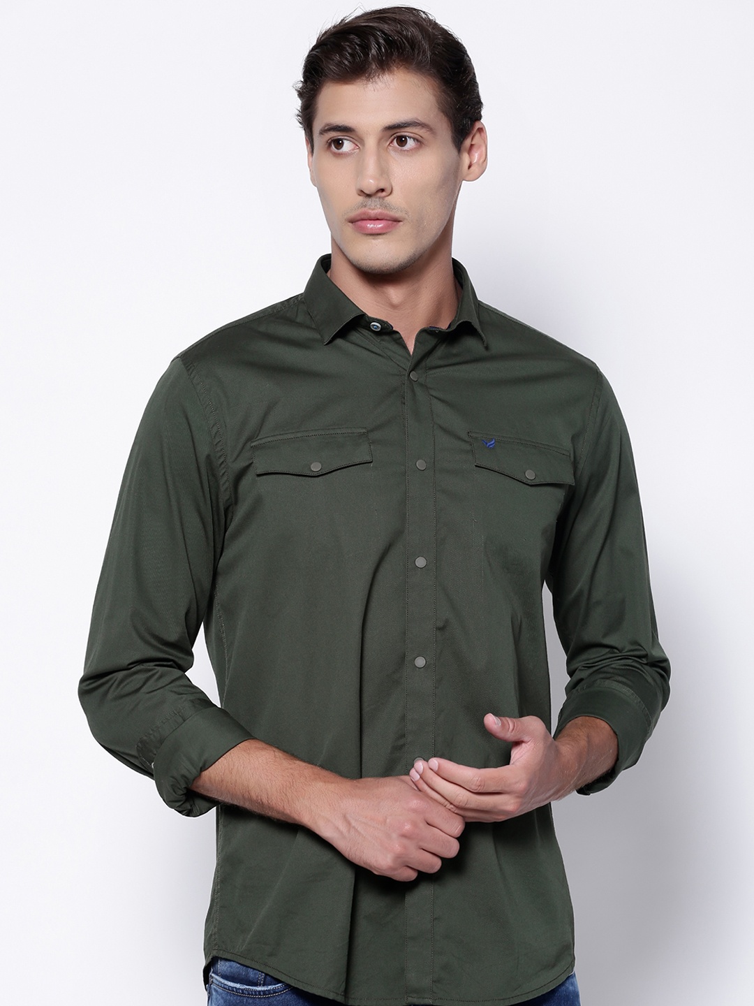 

Blackberrys Men Olive Green India Slim Fit Opaque Casual Shirt