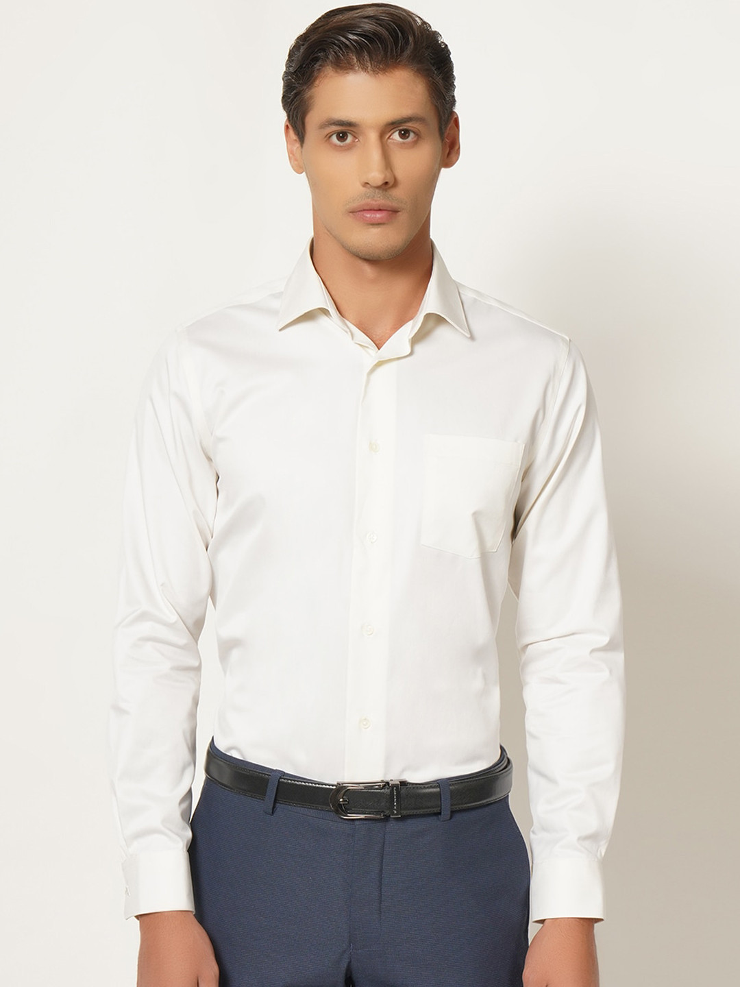 

Blackberrys Men Cream-Coloured India Slim Fit Opaque Cotton Formal Shirt