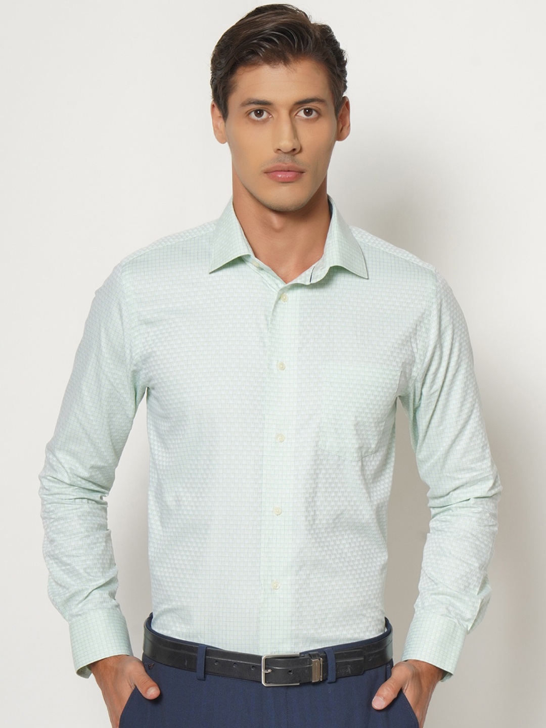 

Blackberrys Men Green Slim Fit Opaque Printed Cotton Formal Shirt