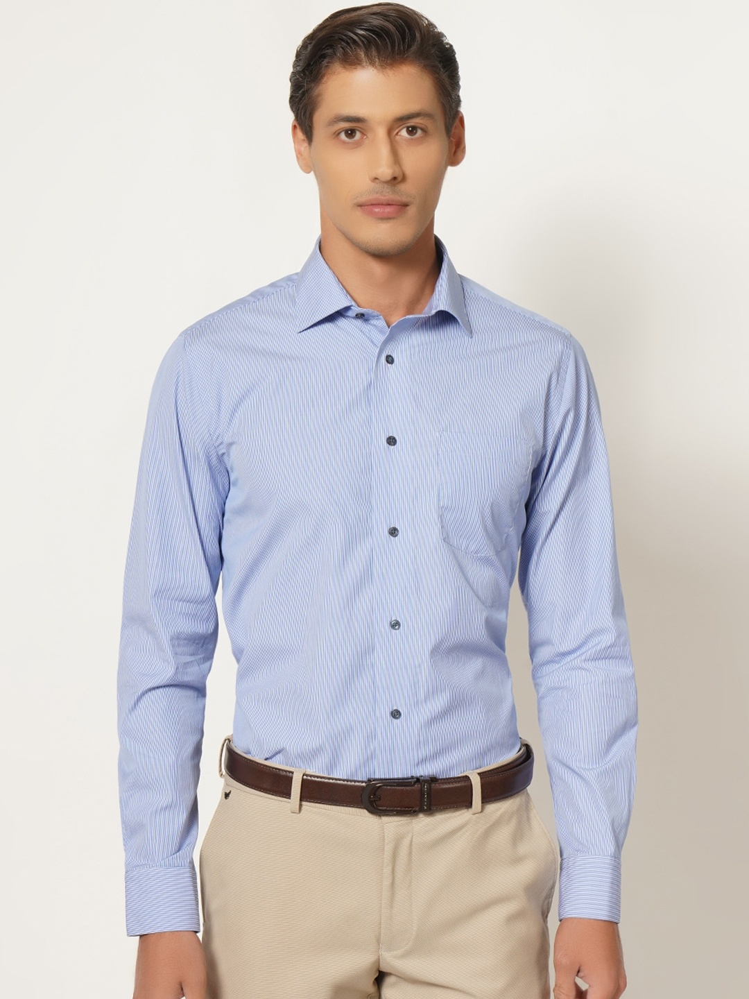 

Blackberrys Men Blue & White India Slim Fit Striped Cotton Formal Shirt