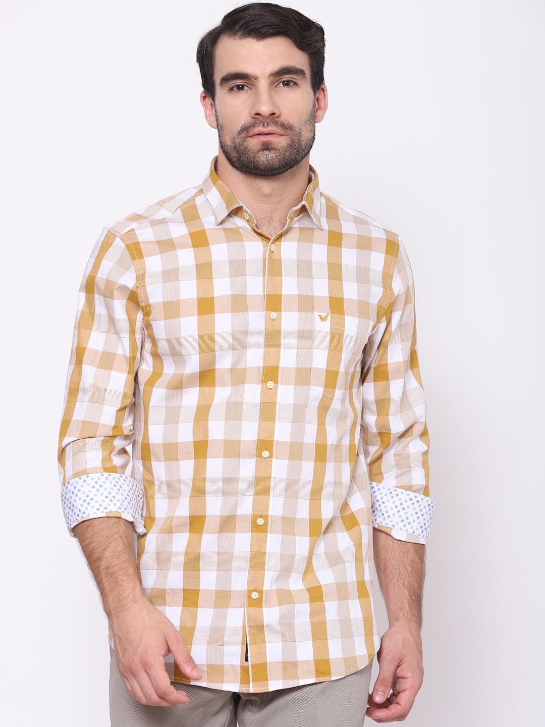

Blackberrys Men White & Yellow India Slim Fit Tartan Checks Opaque Checked Shirt