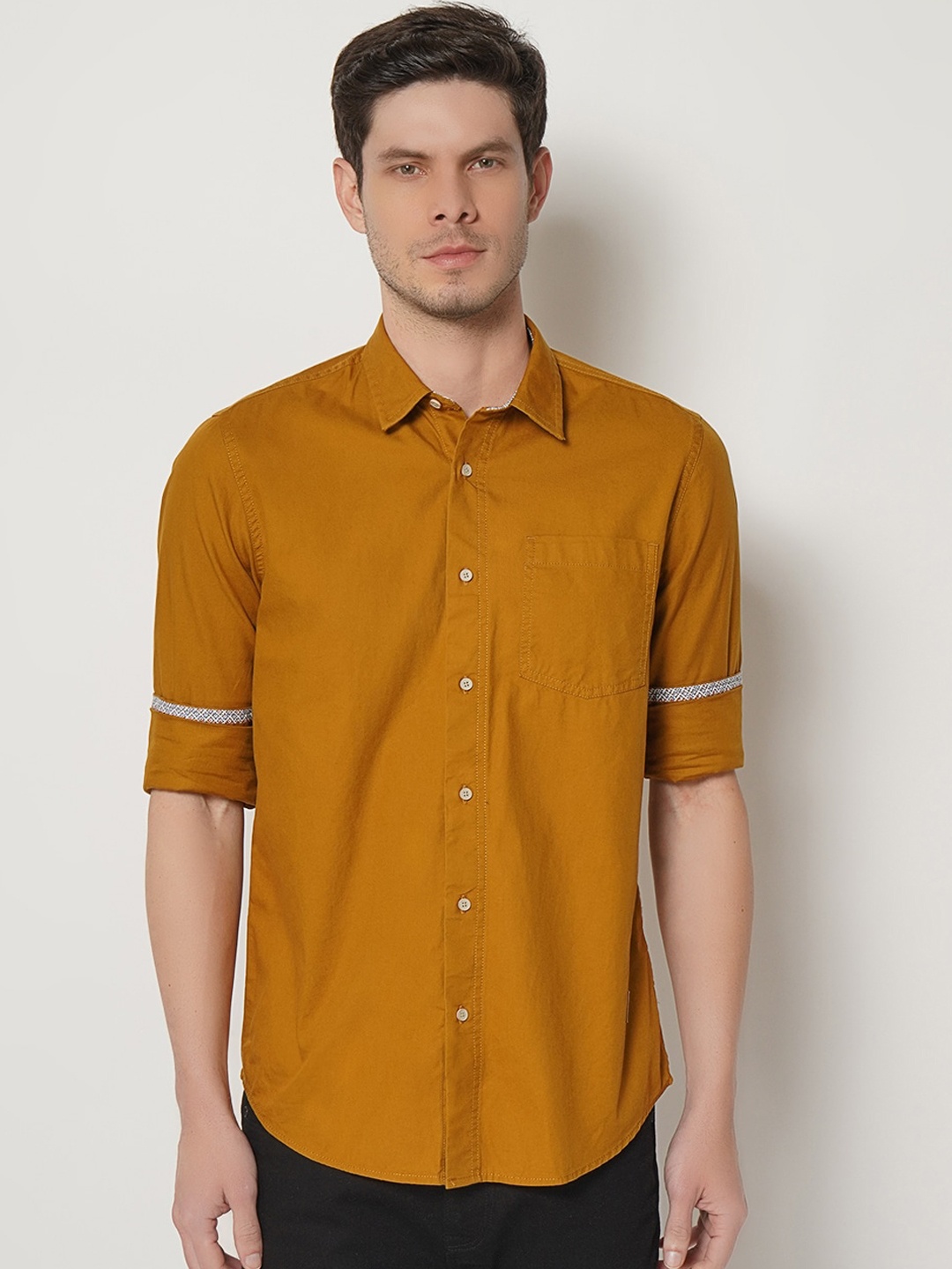 

Blackberrys Men Mustard Brown India Slim Fit Opaque Cotton Casual Shirt